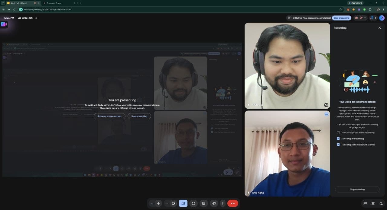Aniq and Faheem during a Google Meet coaching session